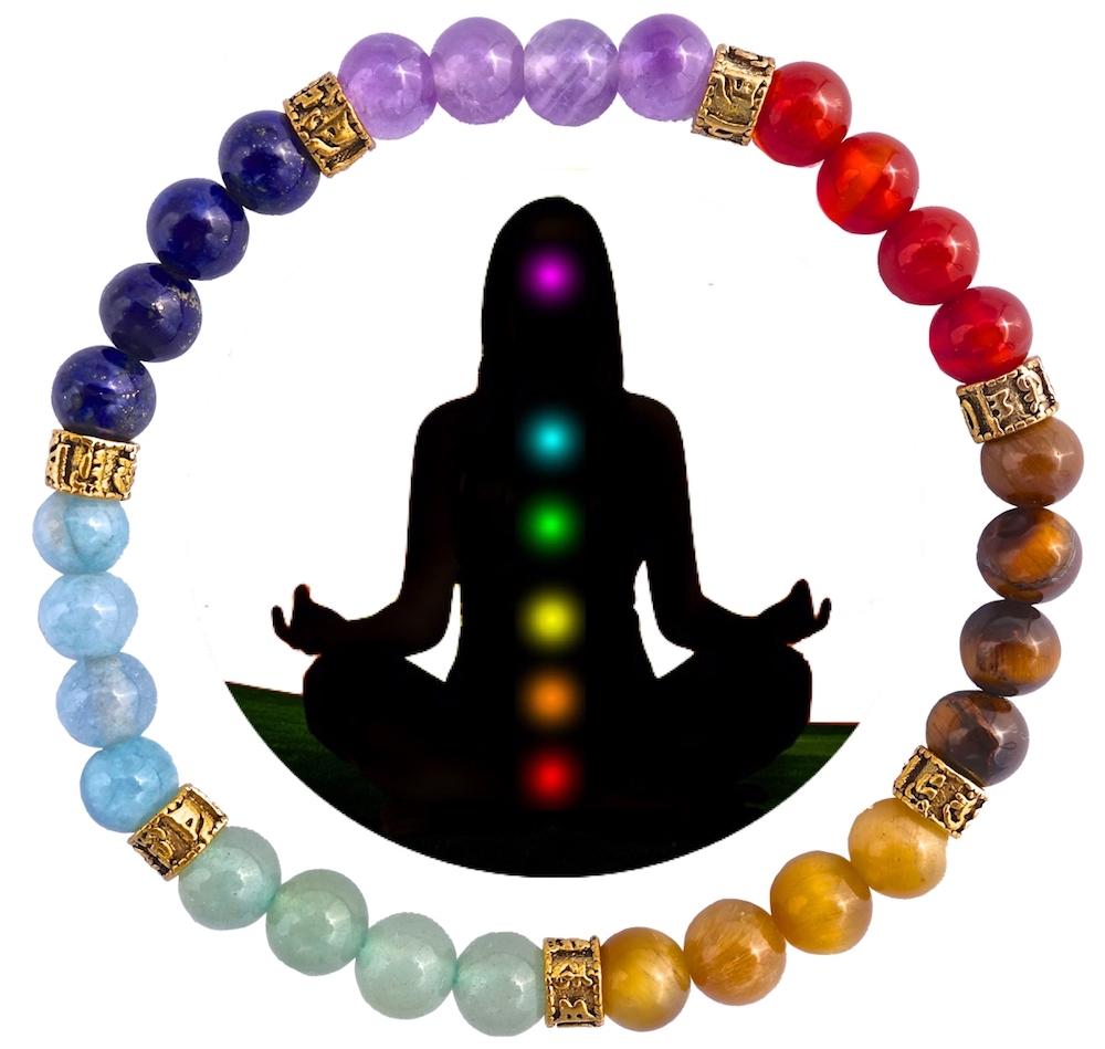 7 Stone Chakra Bracelet - Golden Om Edition (6mm)