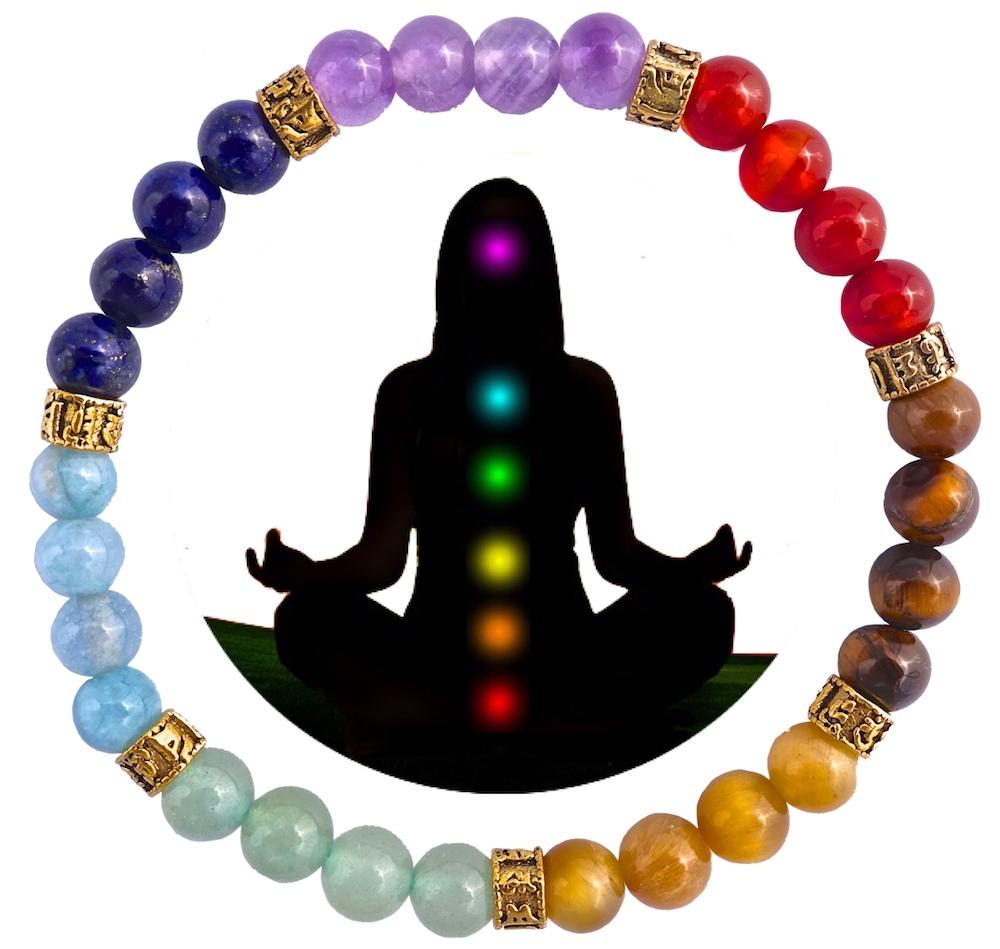 7 Stone Chakra Bracelet - Golden Om Edition (6mm)