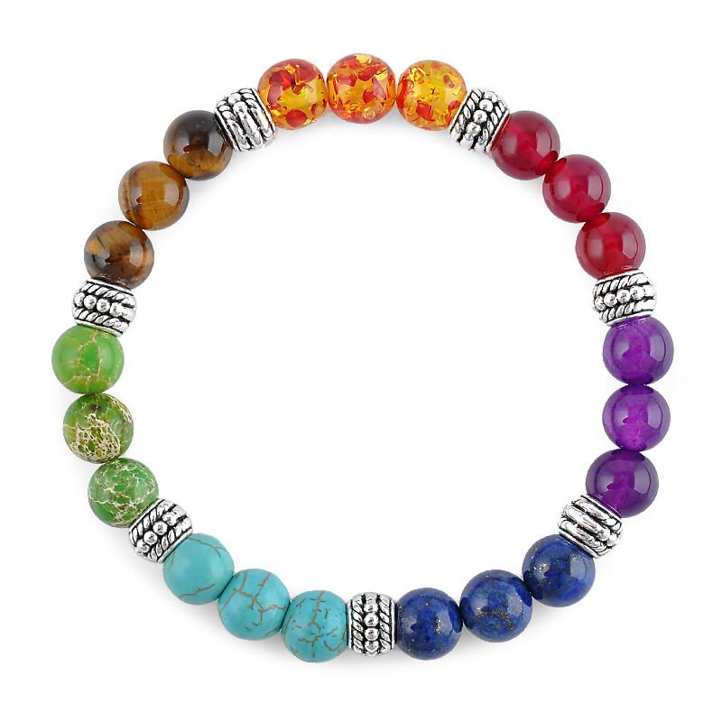 7 Stone Chakra Bracelet - Silver Edition (8mm)