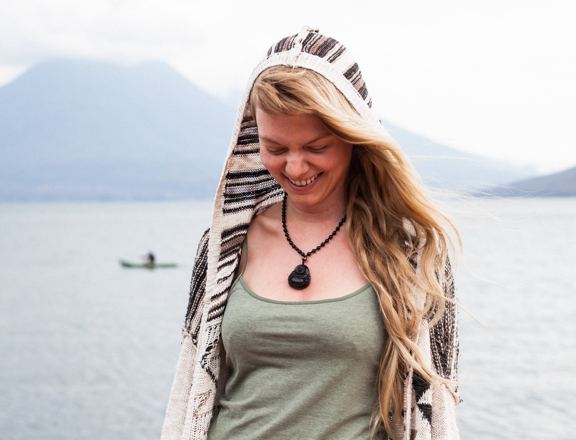 Positivity Laughing Buddha (Pure Obsidian Pendant) Necklace