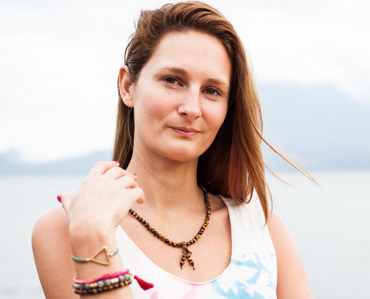Tigers Eye Mala as a Necklace
