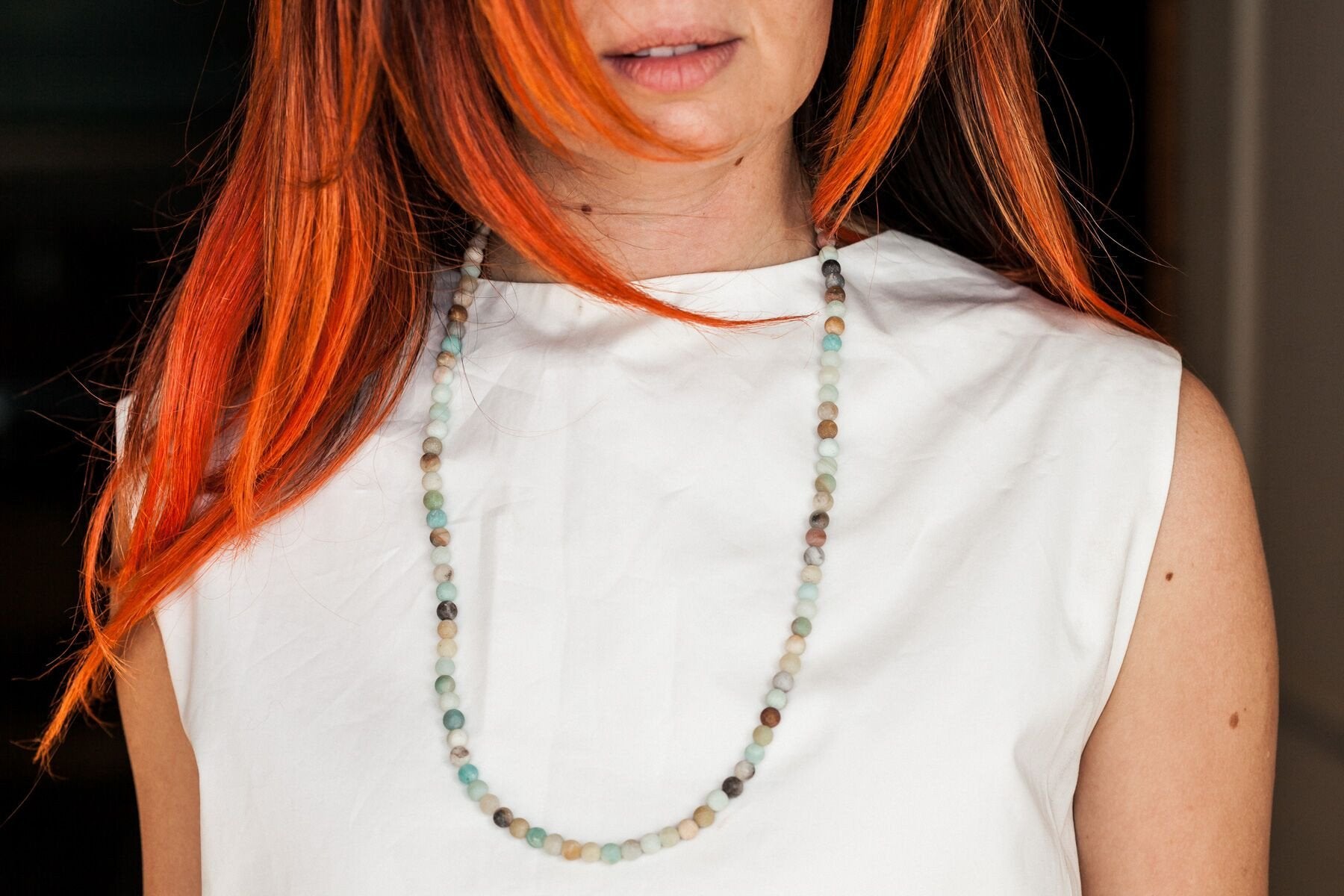 Amazonite Mala as a Necklace