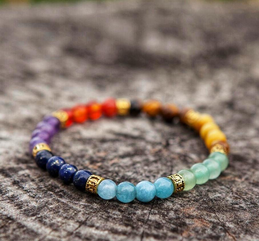 7 Stone Chakra Bracelet - Golden Om