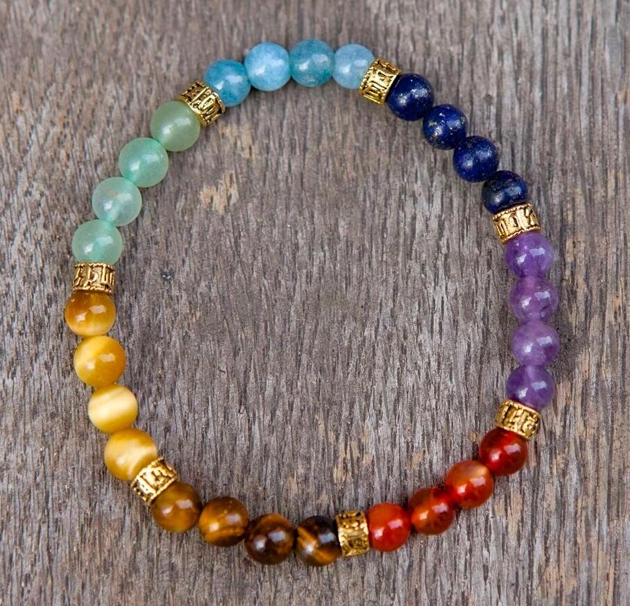 7 Stone Chakra Bracelet - Golden Om Edition