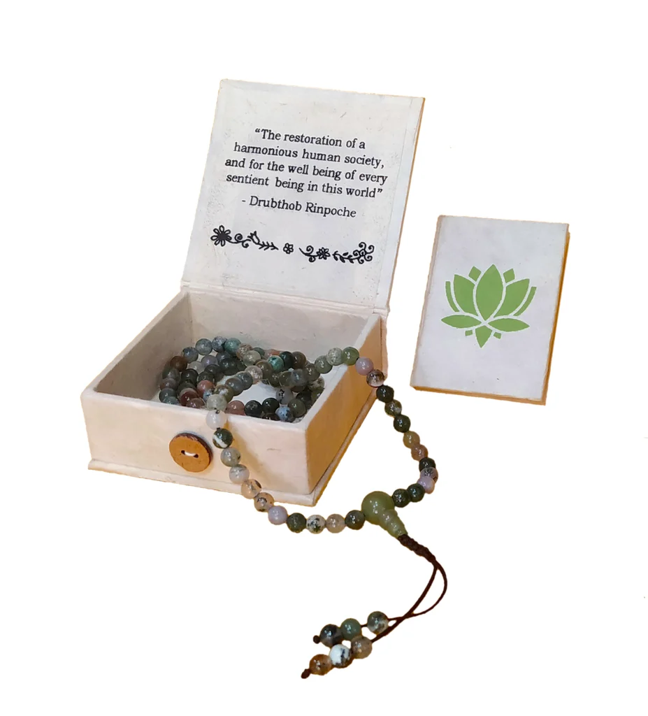 Backpack Buddha mala and handmade gift box