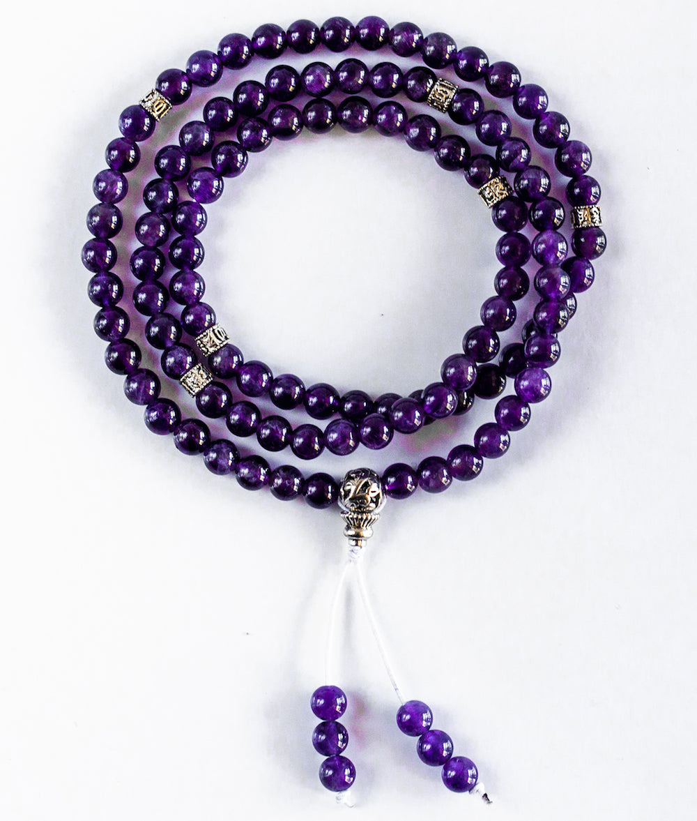 Natural AMETHYST Mala 108 Beads. Protection crystal Sahasrara