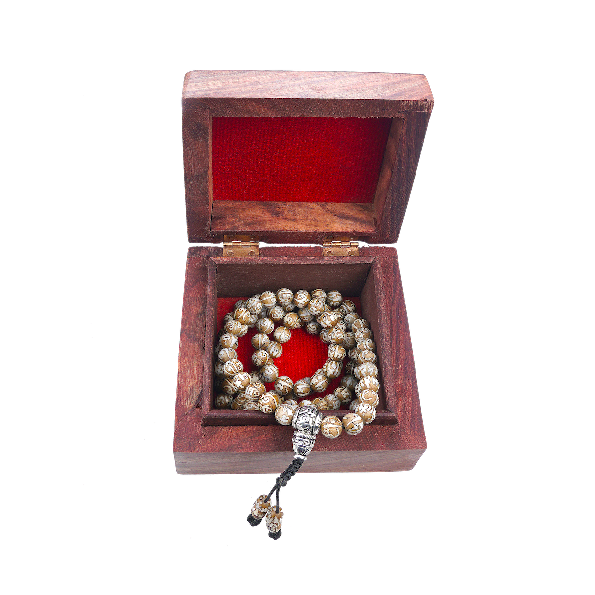 Monk Blessed 108 Bead Conch Shell Mala in Rosewood Box