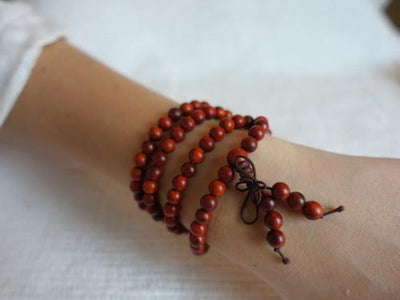 Red Rosewood Prayer Mala Beads as a Bracelet