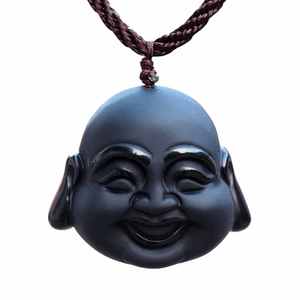Happy Buddha Head (Pure Obsidian Pendant)